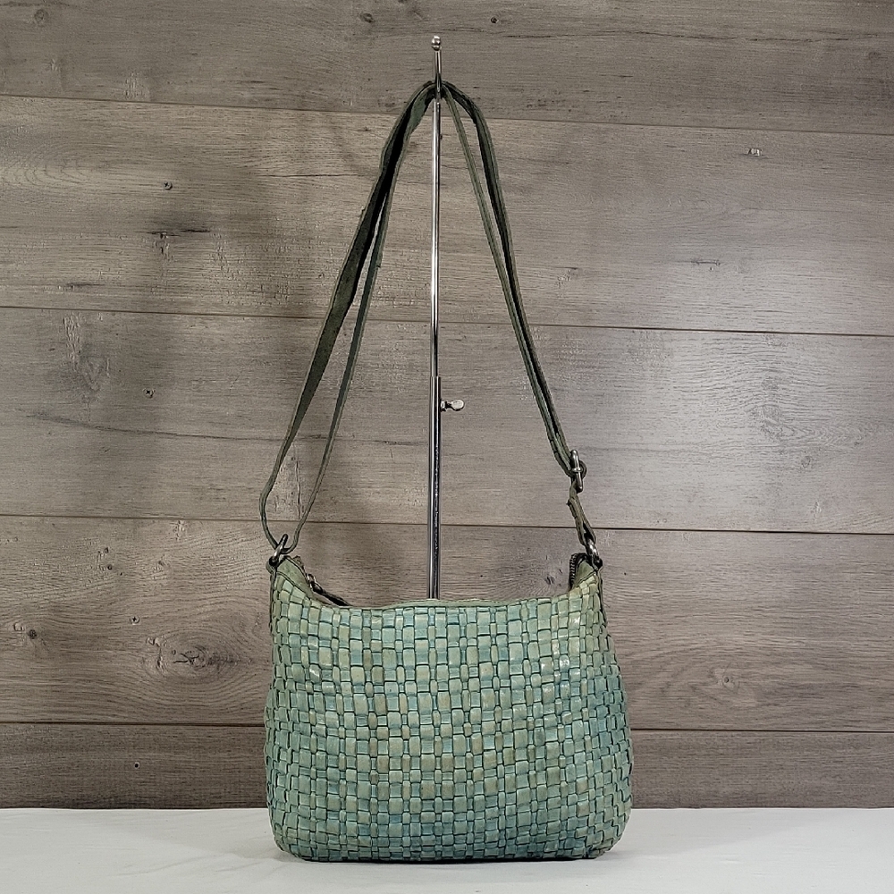 Vilenca Holland for Anthropologie Woven Leather Shoulder Bag in Sage Green